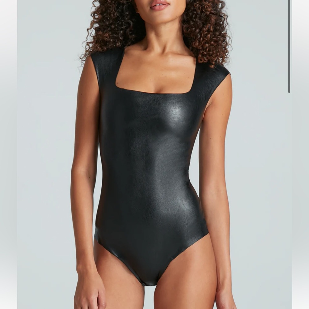 Commando Faux leather cap sleeve body suit